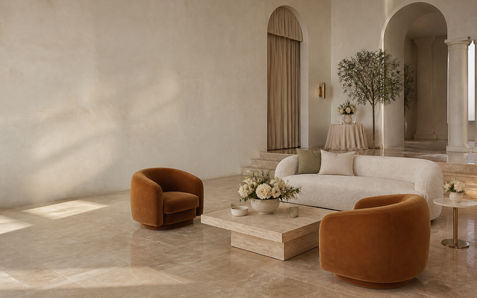 Ambientación premium con sofá y sillones
